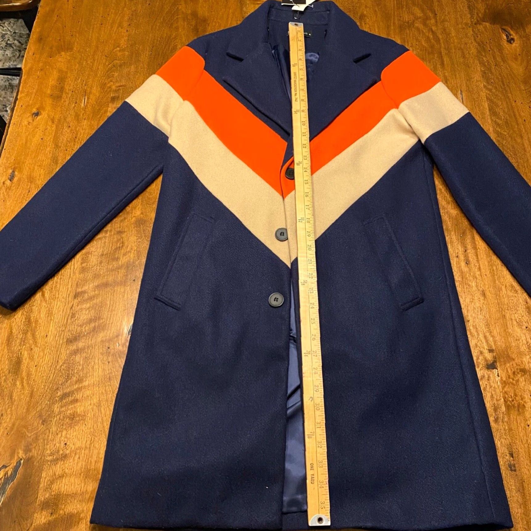 Vintage ROKU STUDIO Mens Small Navy Blue Orange Brown Peacoat Blazer Coat Jacket NEW Size 36R - 6 Thumbnail