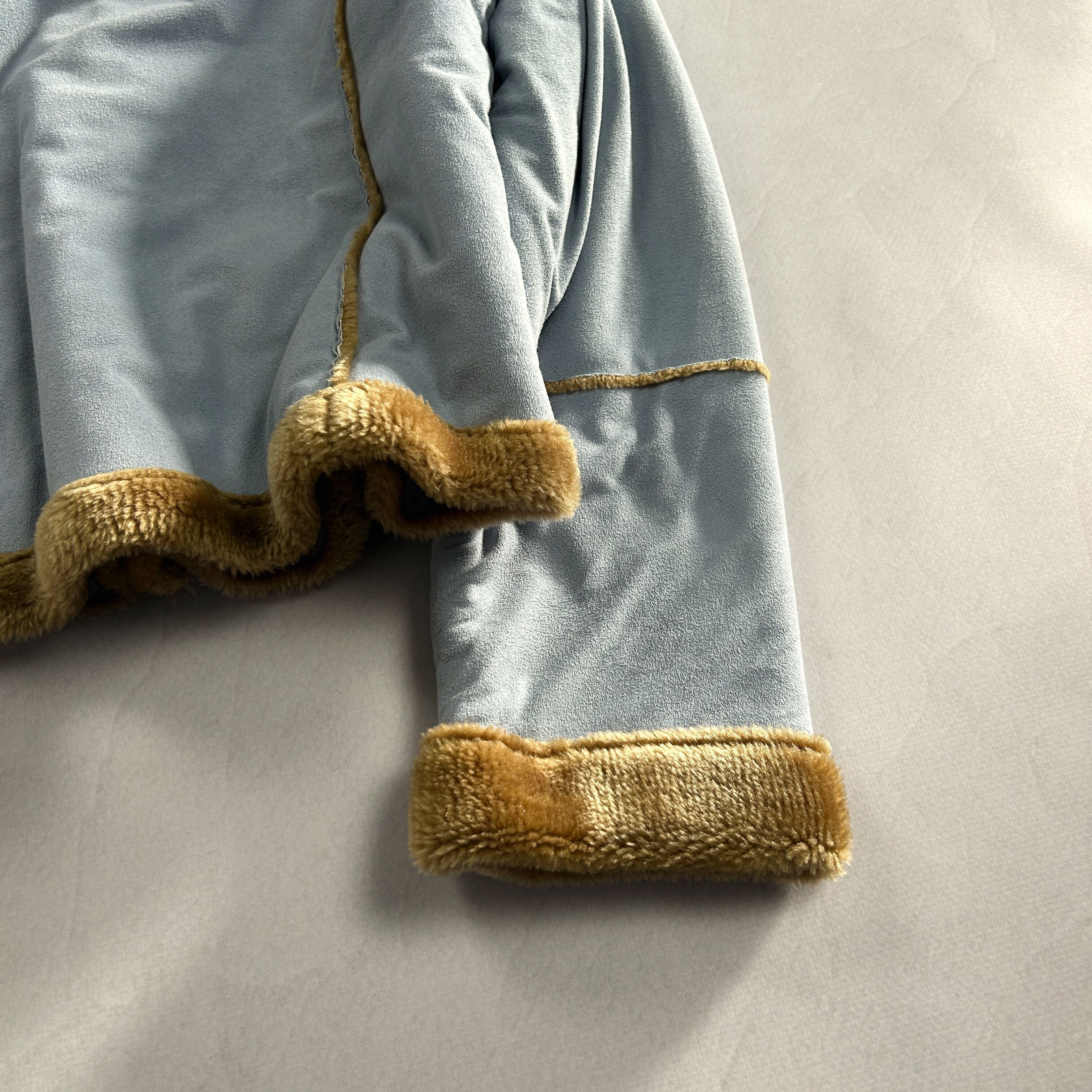 Yohji Yamamoto Cropped Shearling Jacket Blue Fur Lined Y2K Coquette Core Size US S / EU 44-46 / 1 - 8 Thumbnail