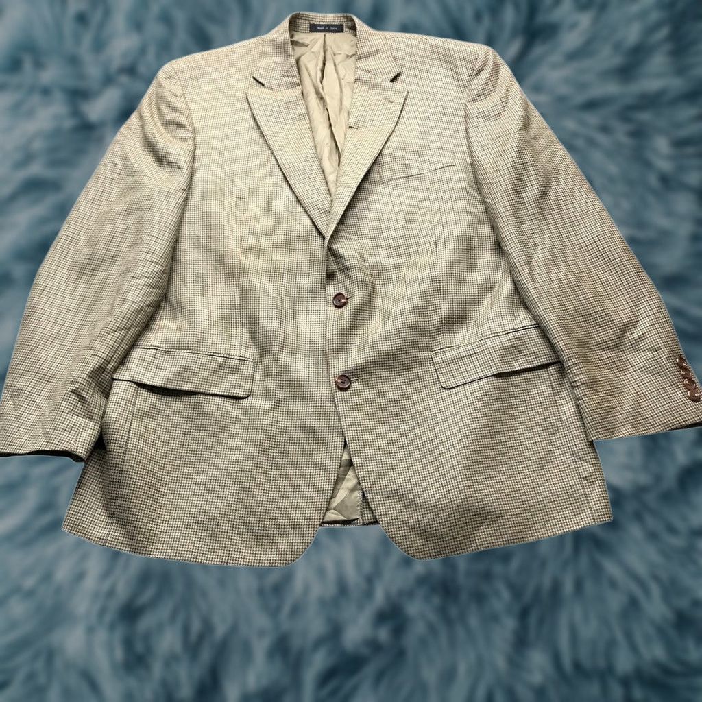 Ralph Lauren Lauren Ralph Lauren Blazer Coat Mens XL Houndstooth Wool Blend Tan Notch Lapel Button Mid-Length Silk Lining Regular Fit Casual Vintage No Size 46R - 1 Thumbnail