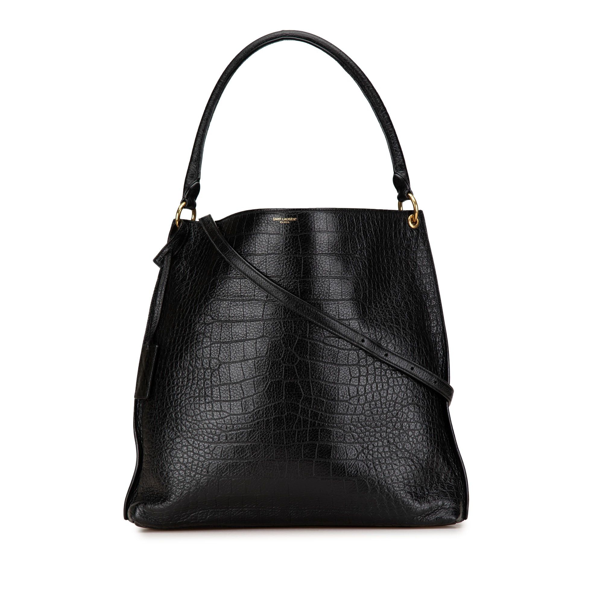 Saint Laurent Paris Saint Laurent Croc Embossed Leather Tag Hobo Bag Black Size ONE SIZE - 1 Thumbnail