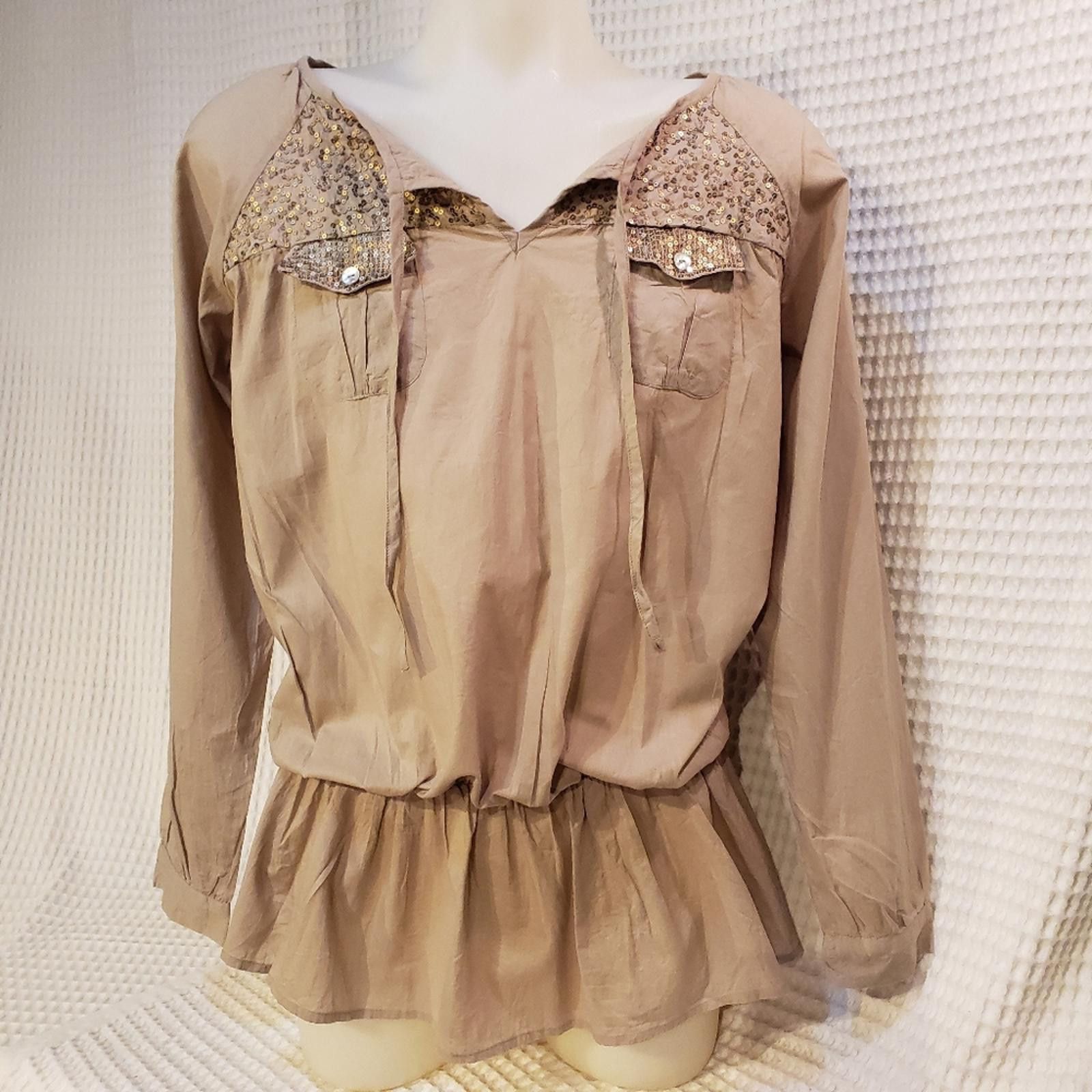 Other Romeo & Juliet Couture -Tan with Sequin Peplum Top Size L / US 10 / IT 46 - 1 Thumbnail