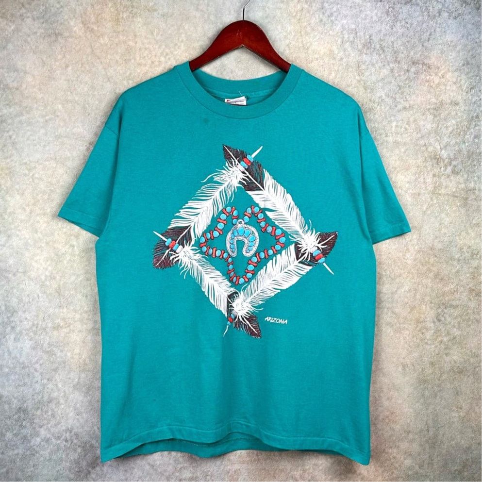 Hanes × Vintage Vintage 90s Arizona Native Print Graphic T Shirt L USA Made Size US L / EU 52-54 / 3 - 1 Thumbnail