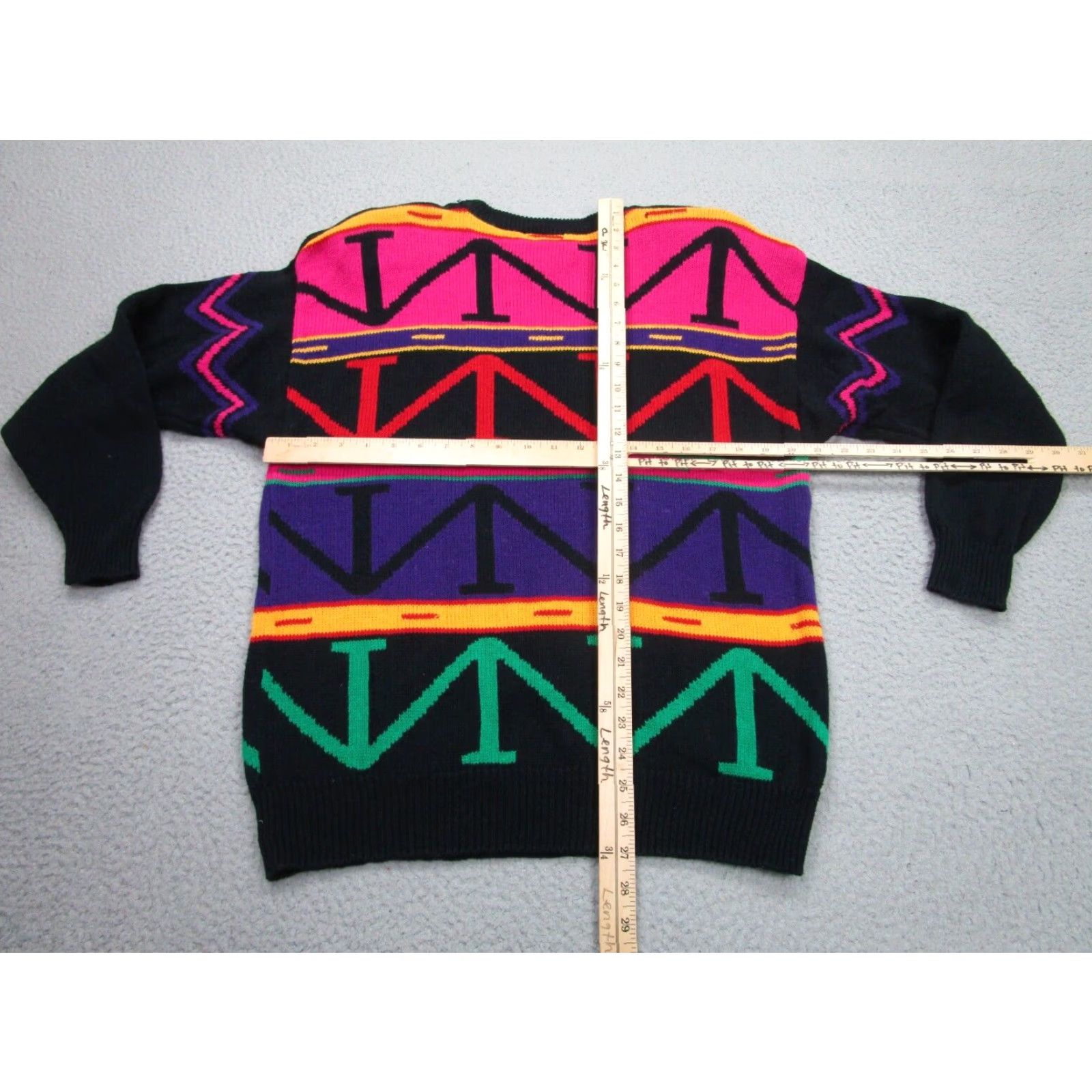 DANCER VINTAGE IB Diffusion Shoulder Pad Sweater Womens Large Black Pink Retro 80s 90s Size L / US 10 / IT 46 - 7 Thumbnail