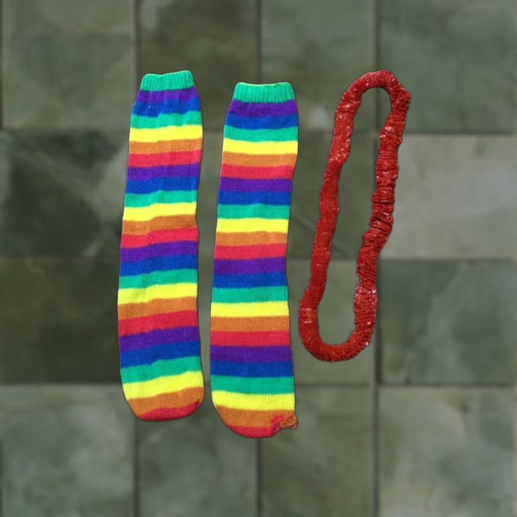 Vintage RAINBOW STRIPED OVER KNEE SOCKS Adult Unisex One Size Neon Clown Pattern Everyday Wear Size ONE SIZE - 1 Thumbnail