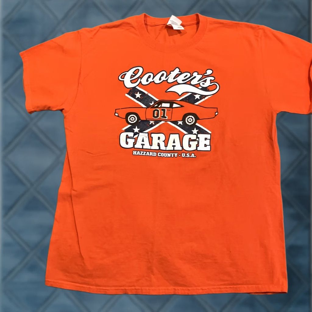 Fruit Of The Loom VINTAGE Duke's Of Hazzard T Shirt - Cooter's Garage - Hazzard County - Large Orange Men's L Graphic Print Shirt Size US L / EU 52-54 / 3 - 1 Thumbnail