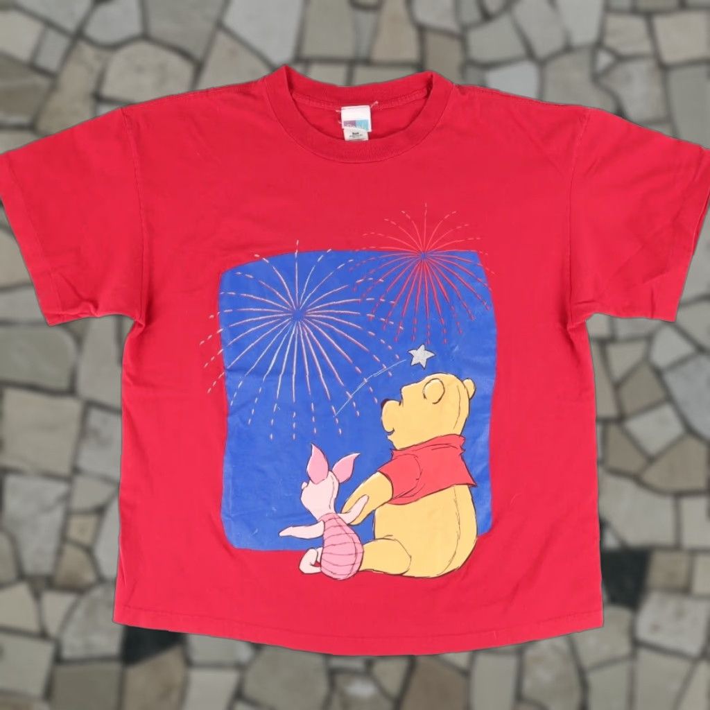 Vintage VINTAGE Pooh Winnie Piglet Fireworks Single Stitch Solid T-Shirt Red Men's 2XL Size US XXL / EU 58 / 5 - 1 Thumbnail