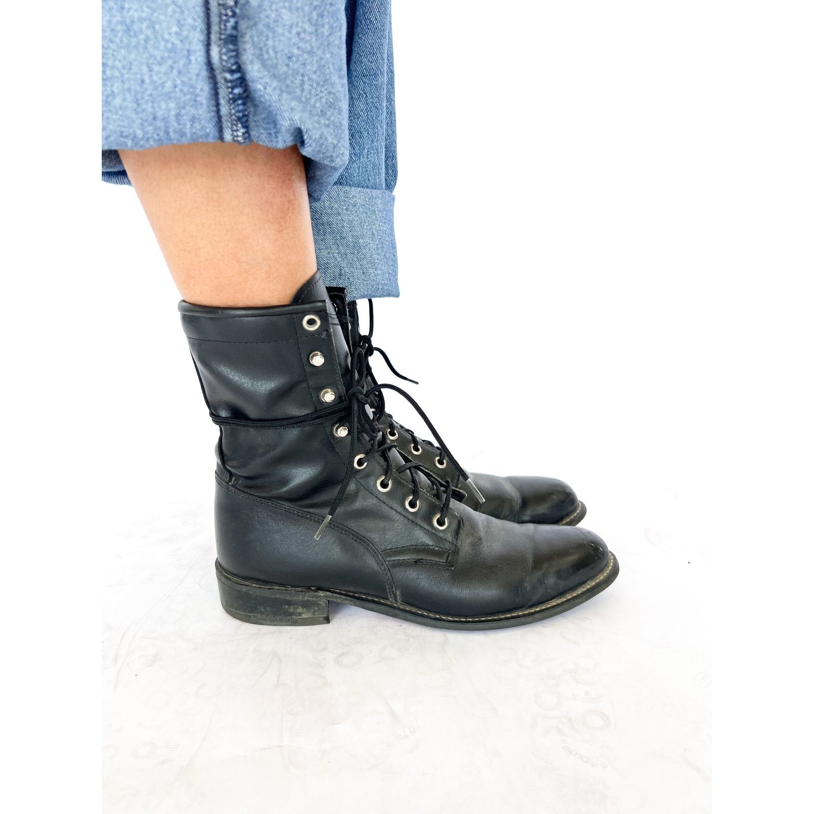 Durango VTG Blk Leather Lace-Up Boots | Grunge Punk Western W Sz7 Size US 7 / IT 37 - 3 Thumbnail