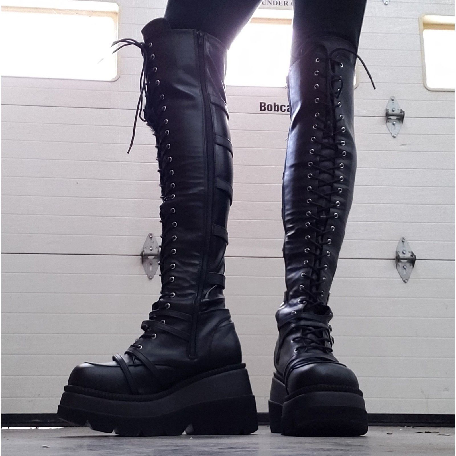 Demonia Cult DEMONIA Shaker 350 Black Wide Platform 4.5" Wedge Heel Over Size US 7 / IT 37 - 8 Thumbnail