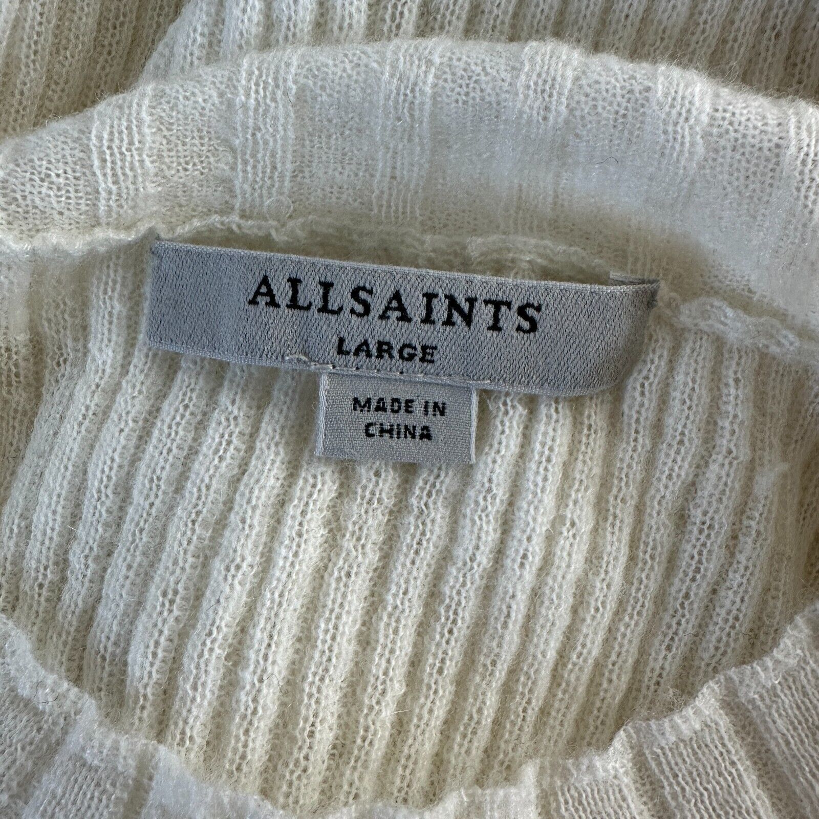 Allsaints Allsaints Cream Ribbed Long Sleeve Round Neck Thin Sweater L Size L / US 10 / IT 46 - 9 Thumbnail
