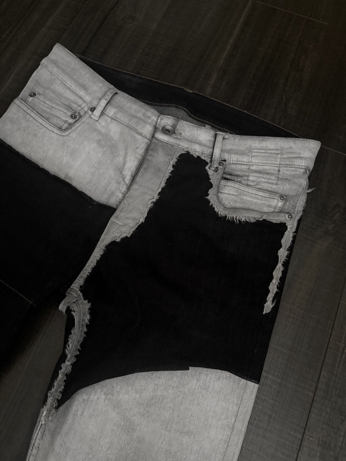 Rick Owens SS20 Rick Owens DRKSHDW Patchwork White Wax Tyrone Cut Denim Size US 31 - 3 Thumbnail