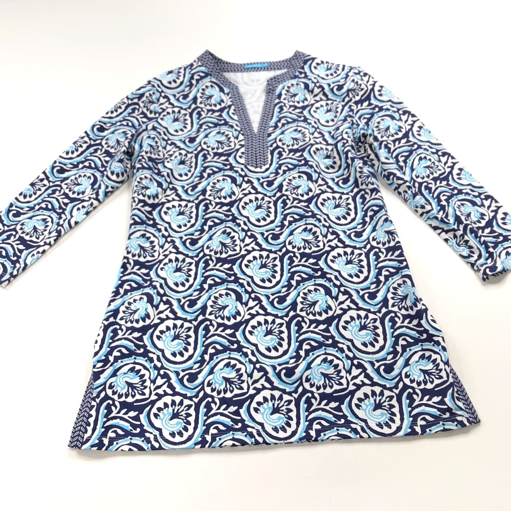 J.McLaughlin J.McLaughlin Shirt Blouse Beach Bohemian V-Neck Long Sleeve Pullover Top All Over Print Blue Womens S Size S / US 4 / IT 40 - 2 Thumbnail