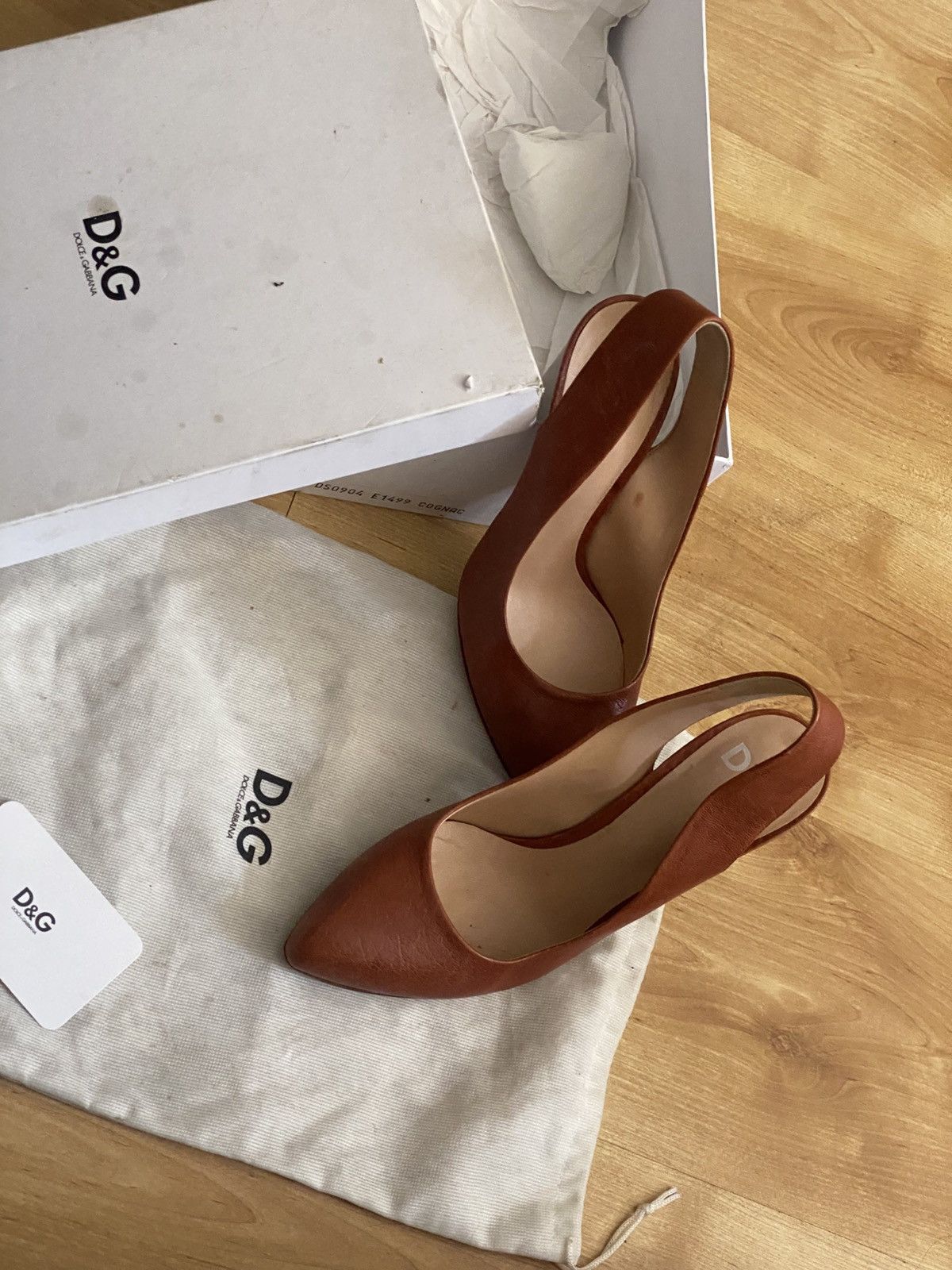 Dolce & Gabbana D&G Slingback Leather Heels Cognac Colour Size US 9 / IT 39 - 7 Thumbnail