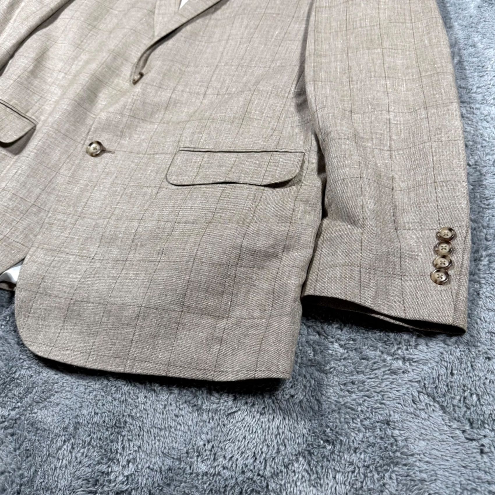Vintage JOS A BANK Blazer Sport Jacket Plaid Mens Size 43L Linen Wool Silk Size 46R - 4 Thumbnail
