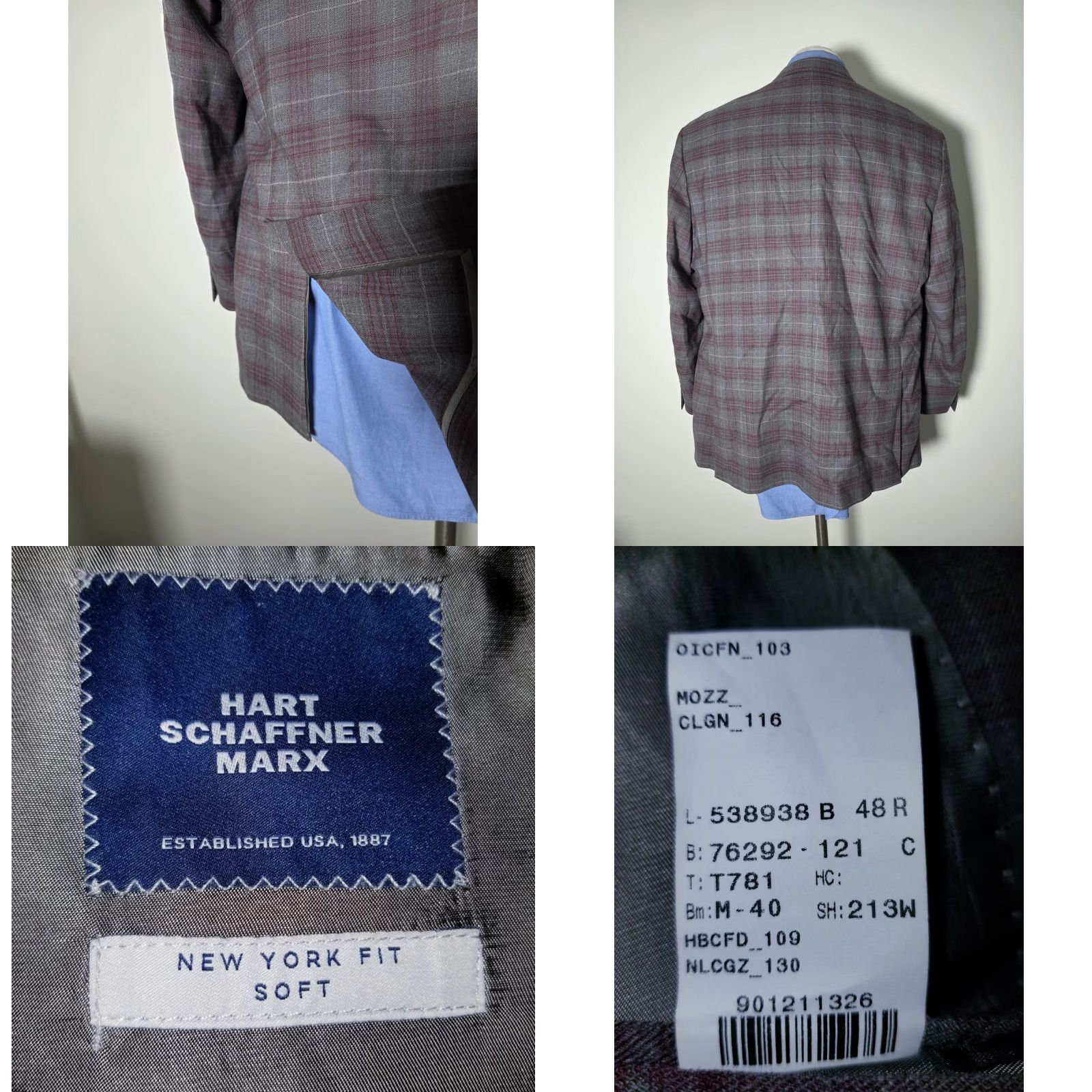 Hart Schaffner Marx Hart Schaffner Marx Sport Coat Jacket 48R Regular Wool Purple Gray Plaid Notch Two-Button Single-Breasted Mens Jacket Coat Size US M / EU 48-50 / 2 - 8 Thumbnail