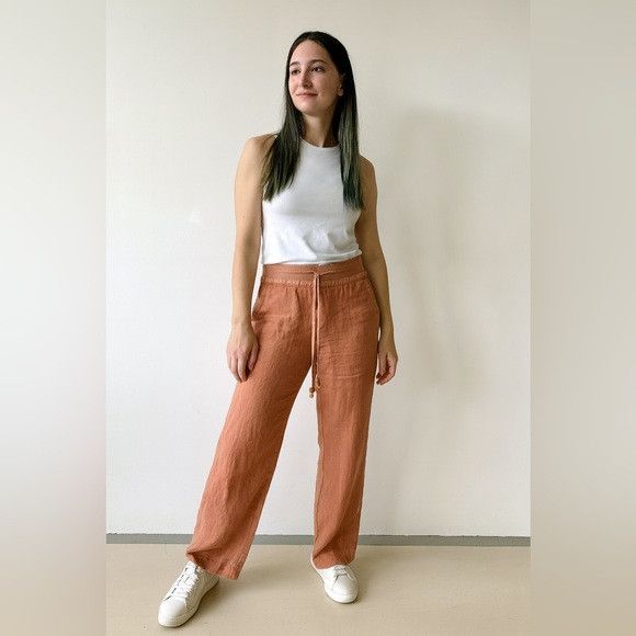 Guess GUESS Los Angeles Wide-Leg Linen Pants in Terracotta Size L Size 32" / US 10 / IT 46 - 1 Thumbnail