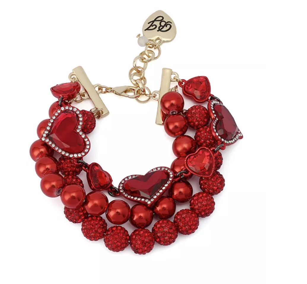 Betsey Johnson Betsey Johnson Faux Stone Love Spell Heart Pearl Bracelet Size ONE SIZE - 1 Thumbnail