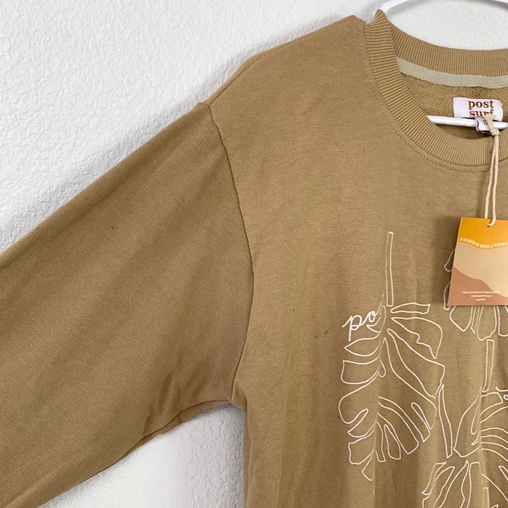 Vintage Post Surf Sweatshirt Oversized Crew Neck Pullover Women Beige S NWT READ FLAW - Small | All Seasons | Bohemian Beach Travel Comfort Linen Blend Shirt? Size S / US 4 / IT 40 - 2 Thumbnail