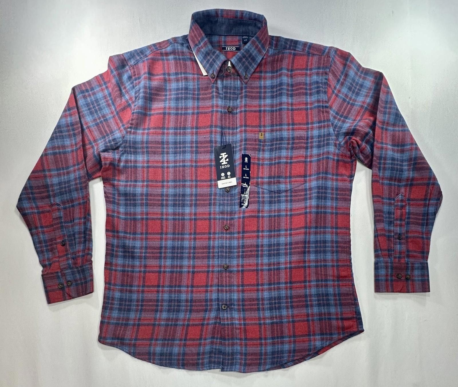 Izod Izod NWT Plaid Flannel Cotton Button Up Red/Blue Mens L Size US L / EU 52-54 / 3 - 1 Thumbnail