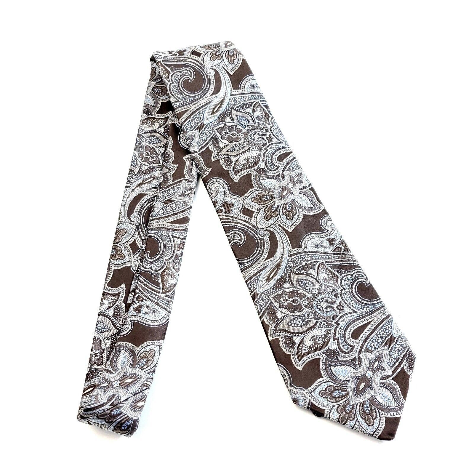 Ike Behar Ike Behar New York Brown Blue Paisley Woven Silk Tie Tailore Size ONE SIZE - 6 Thumbnail