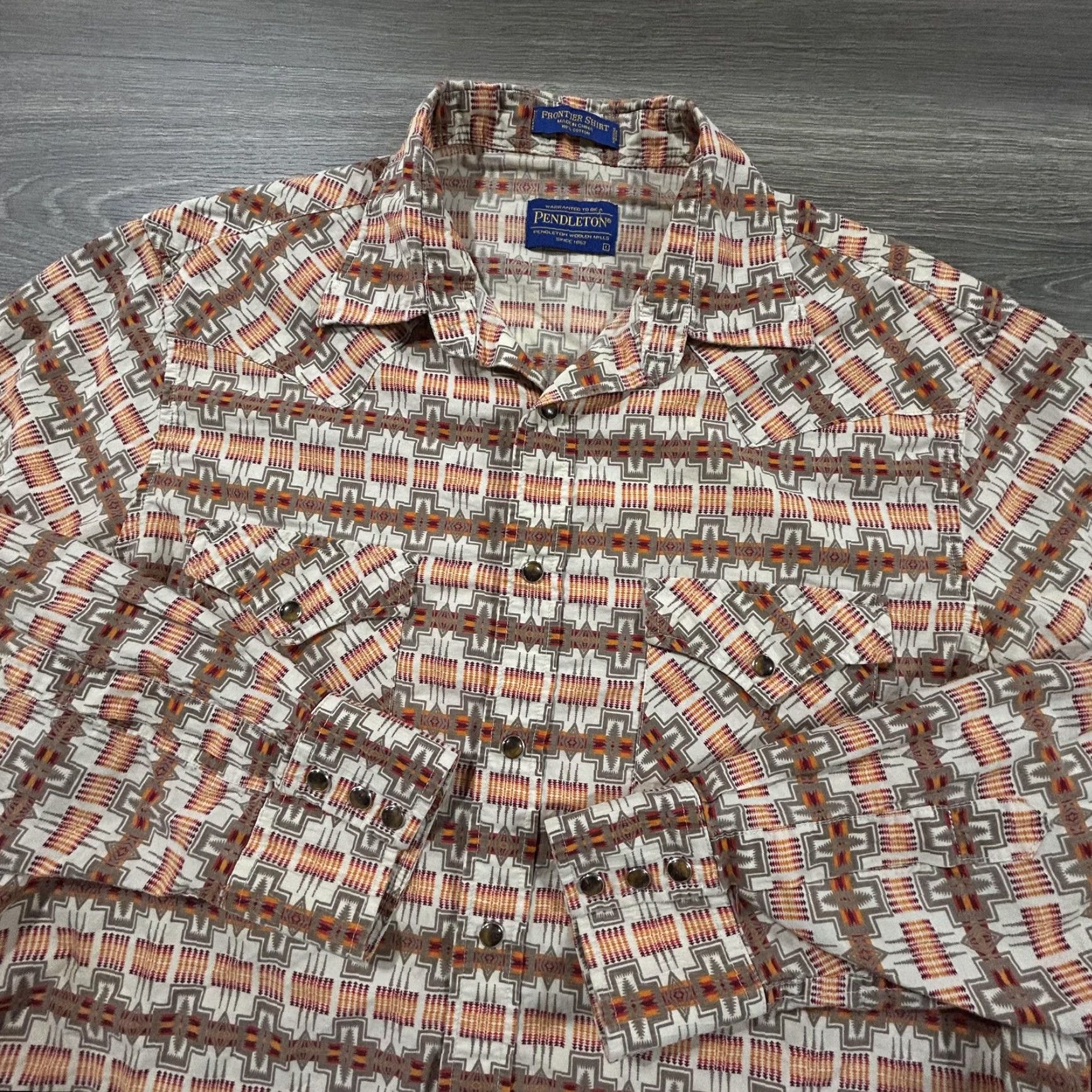 Pendleton VINTAGE Pendleton Geometric Aztec Frontier Shirt Mens Large Cotton Button-Up Western Front Snap Front Shirt Size US L / EU 52-54 / 3 - 2 Thumbnail