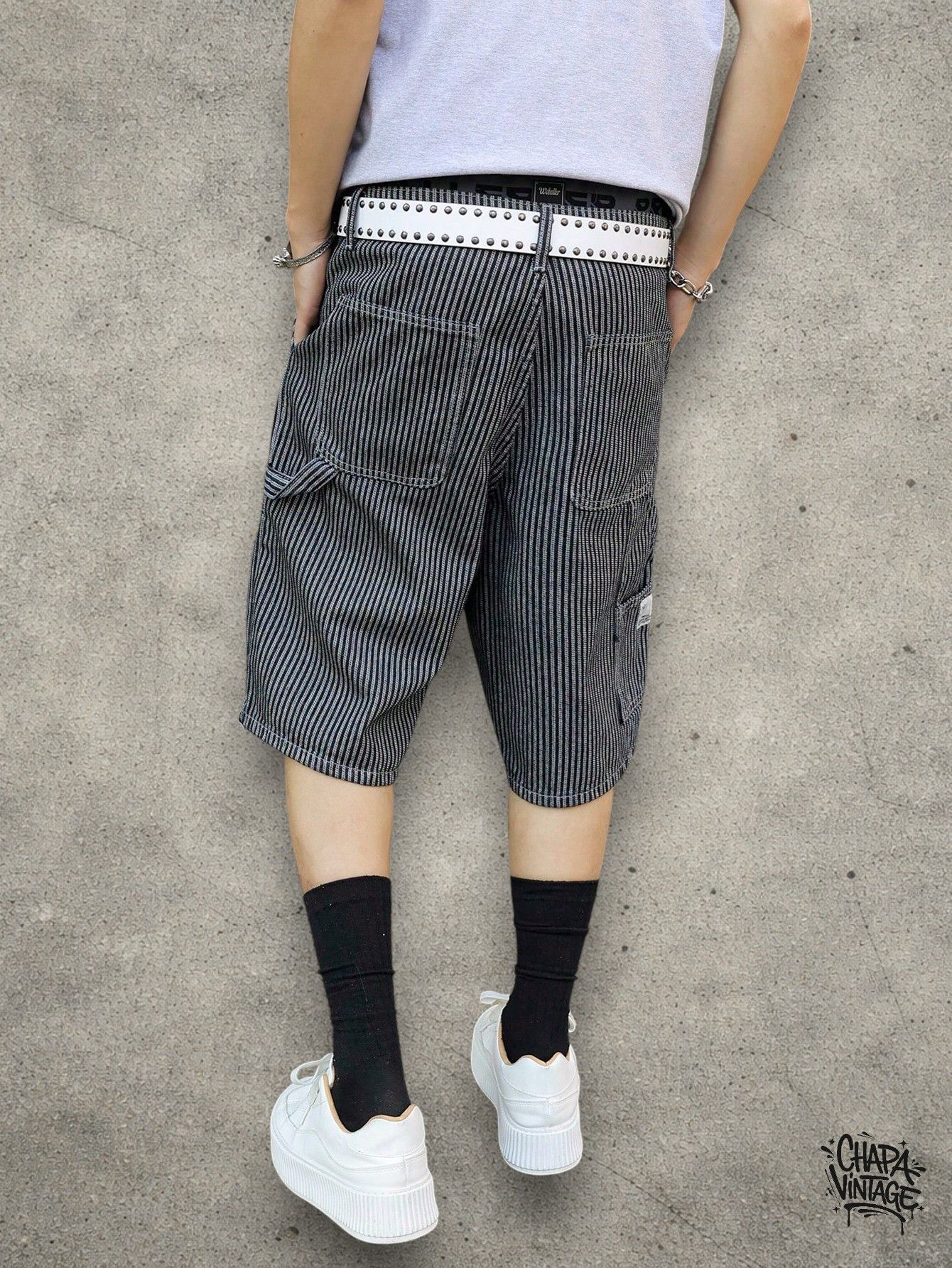 Vintage Striped cargo gray shorts Size US 32 / EU 48 - 3 Thumbnail