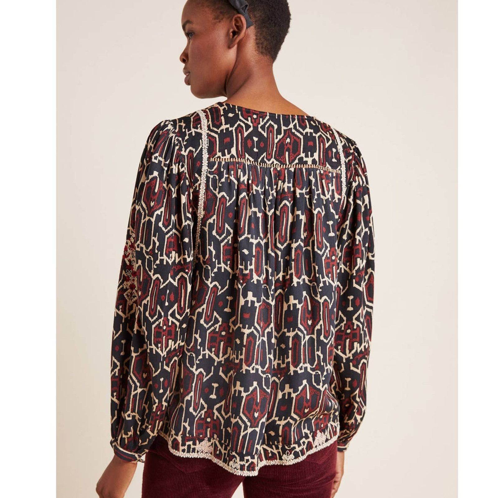 Anthropologie New Maeve Veda Embroidered Peasant Blouse $148 SMALL Brown Size S / US 4 / IT 40 - 3 Thumbnail