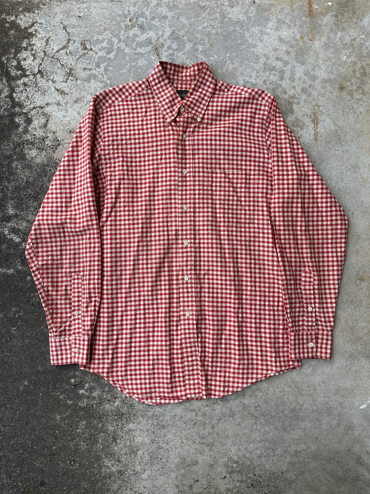 Calvin Klein Gingham checkered Oxford Button up shirt flannel plaid Size US M / EU 48-50 / 2 - 1 Thumbnail