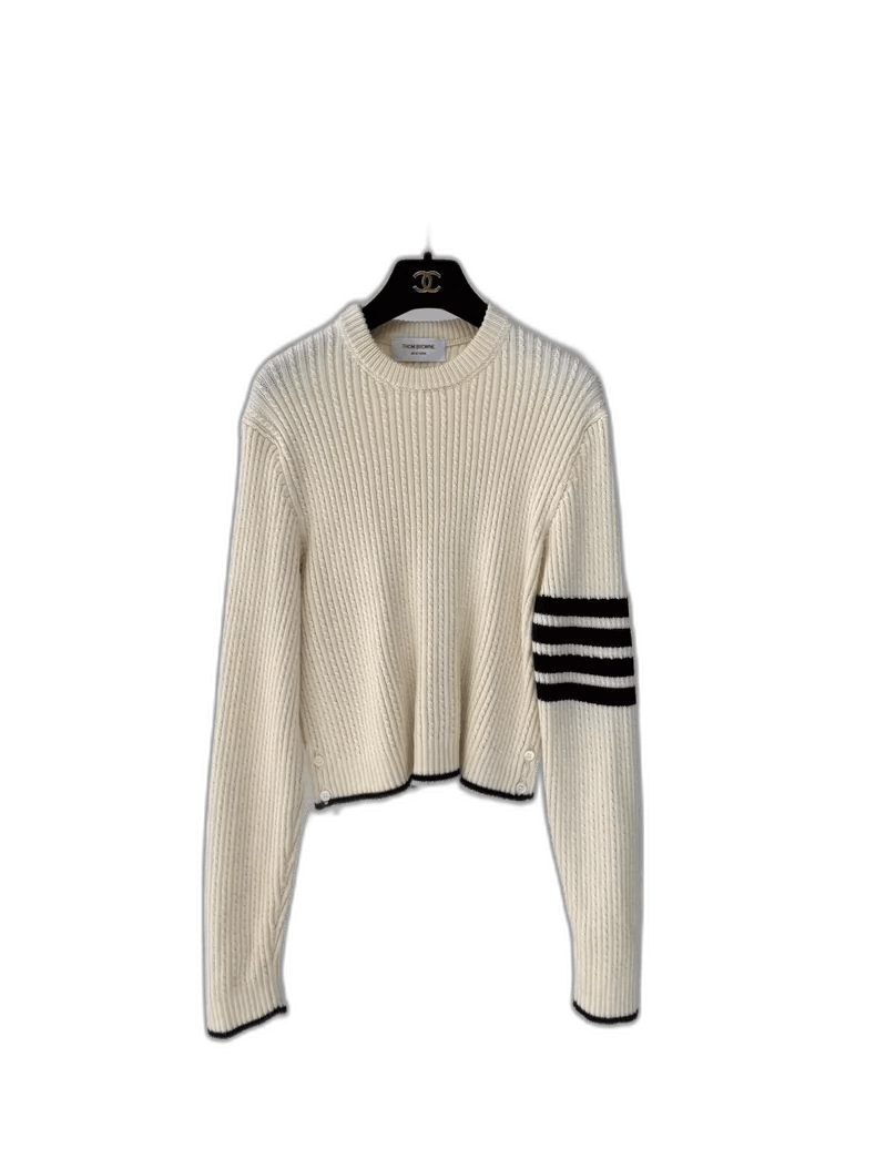 Thom Browne Thom Browne Cream Knit Sweater with Stripes Size M / US 6-8 / IT 42-44 - 1 Thumbnail