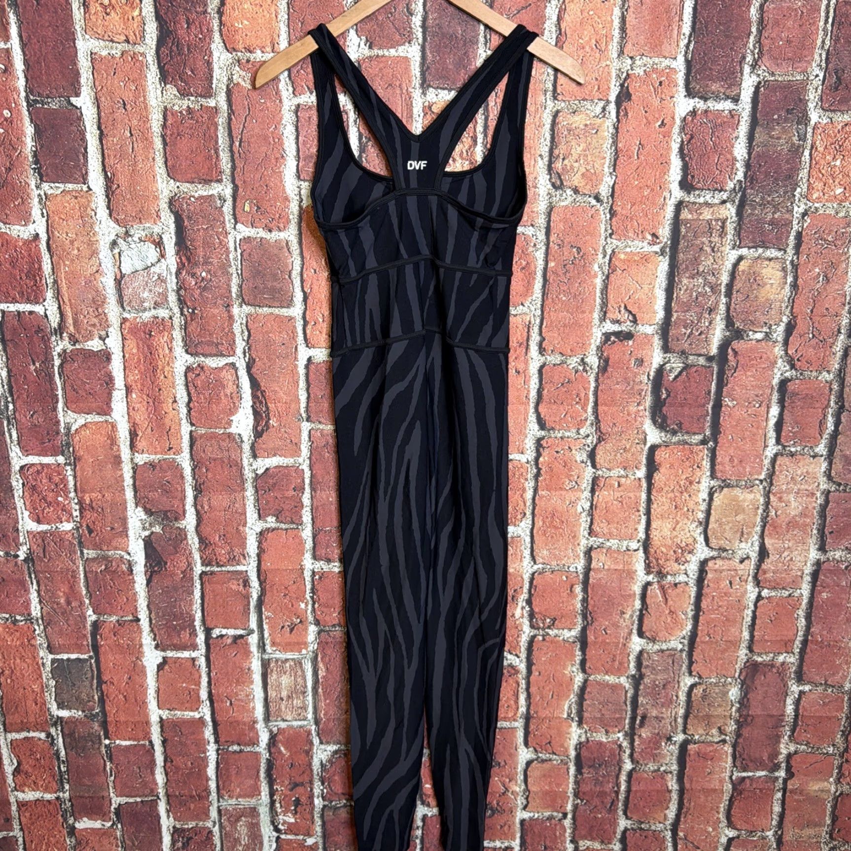 Diane von Furstenberg DVF Diane von Furstenberg Jumpsuit One-Piece Zebra Print Black Womens S Nylon Spandex Activewear Casual Streetwear 90s Modern Athleisure Size 28" / US 6 / IT 42 - 3 Thumbnail