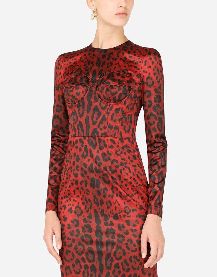 Dolce & Gabbana o1y0825 Leopard-Print Midi Dress in Red/Black Size S / US 4 / IT 40 - 2 Thumbnail