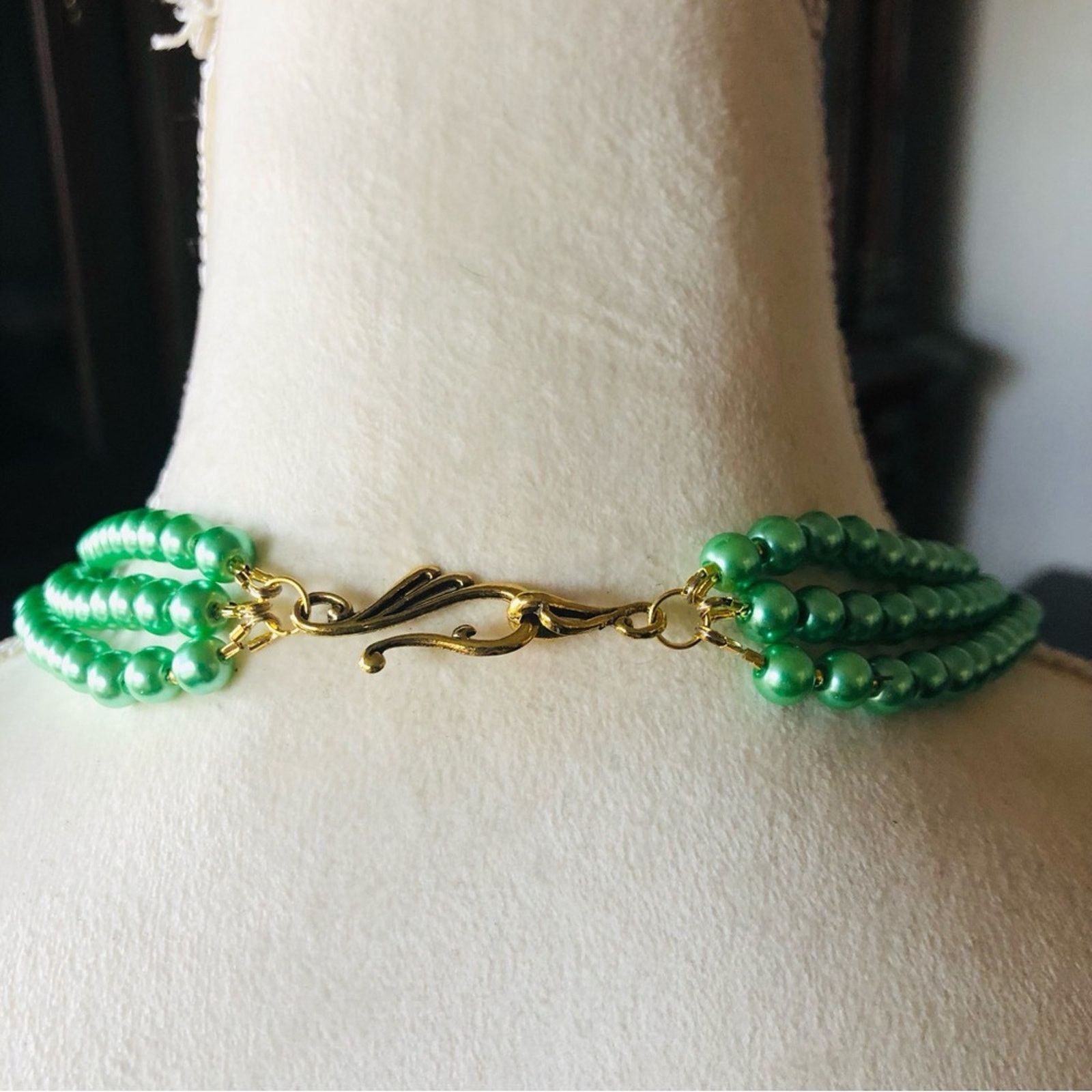 Handmade Handcrafted repurpose green stone pendant Pearl necklac Size ONE SIZE - 7 Thumbnail