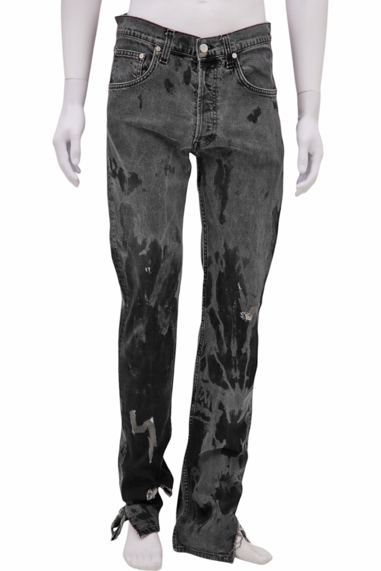 Helmut Lang Grey Distressed Painted Jeans Size US 29 - 1 Thumbnail