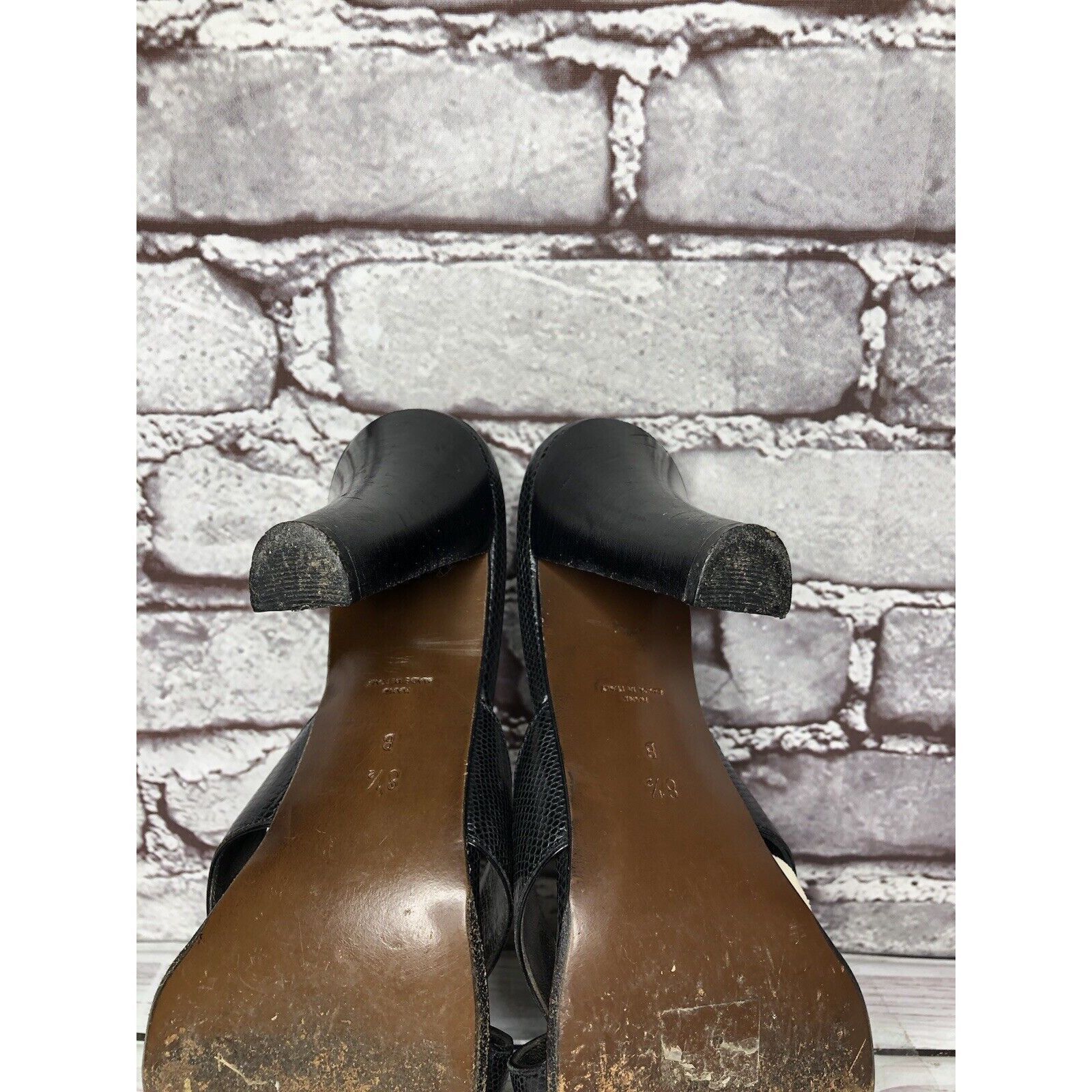 Walter Steiger Walter Steiger Black Leather Python Print Heel Sandals Women Size US 8.5 / IT 38.5 - 6 Thumbnail