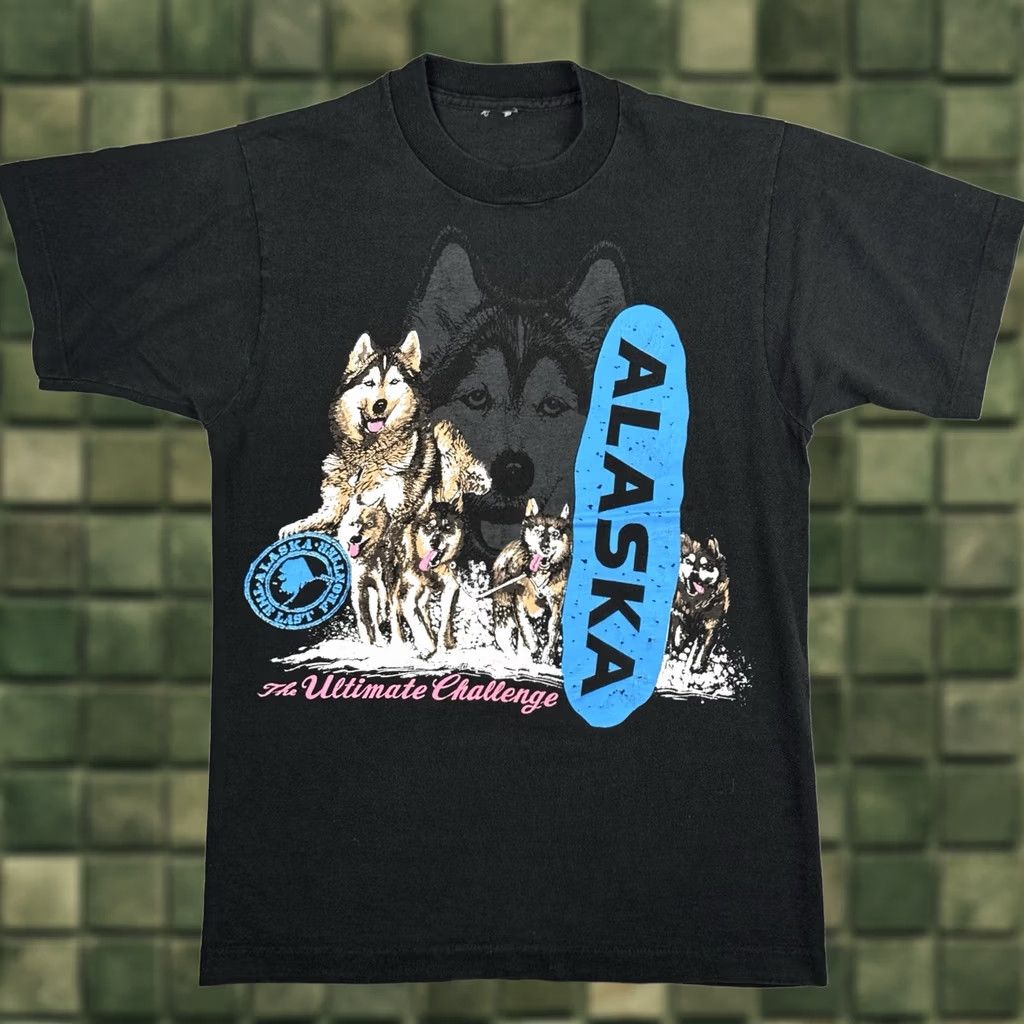 Fruit Of The Loom VINTAGE 90s Black Husky Dog Sled Shirt XL Faded Single Stitch Mens Size US XL / EU 56 / 4 - 1 Thumbnail
