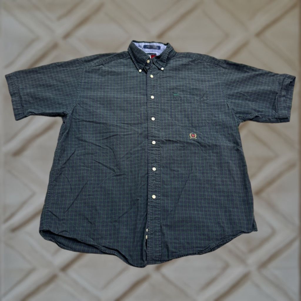 Tommy Hilfiger VINTAGE Tommy Hilfiger Shirt Large Green Plaid Cotton Button-Down 90s Mens Size US L / EU 52-54 / 3 - 1 Thumbnail