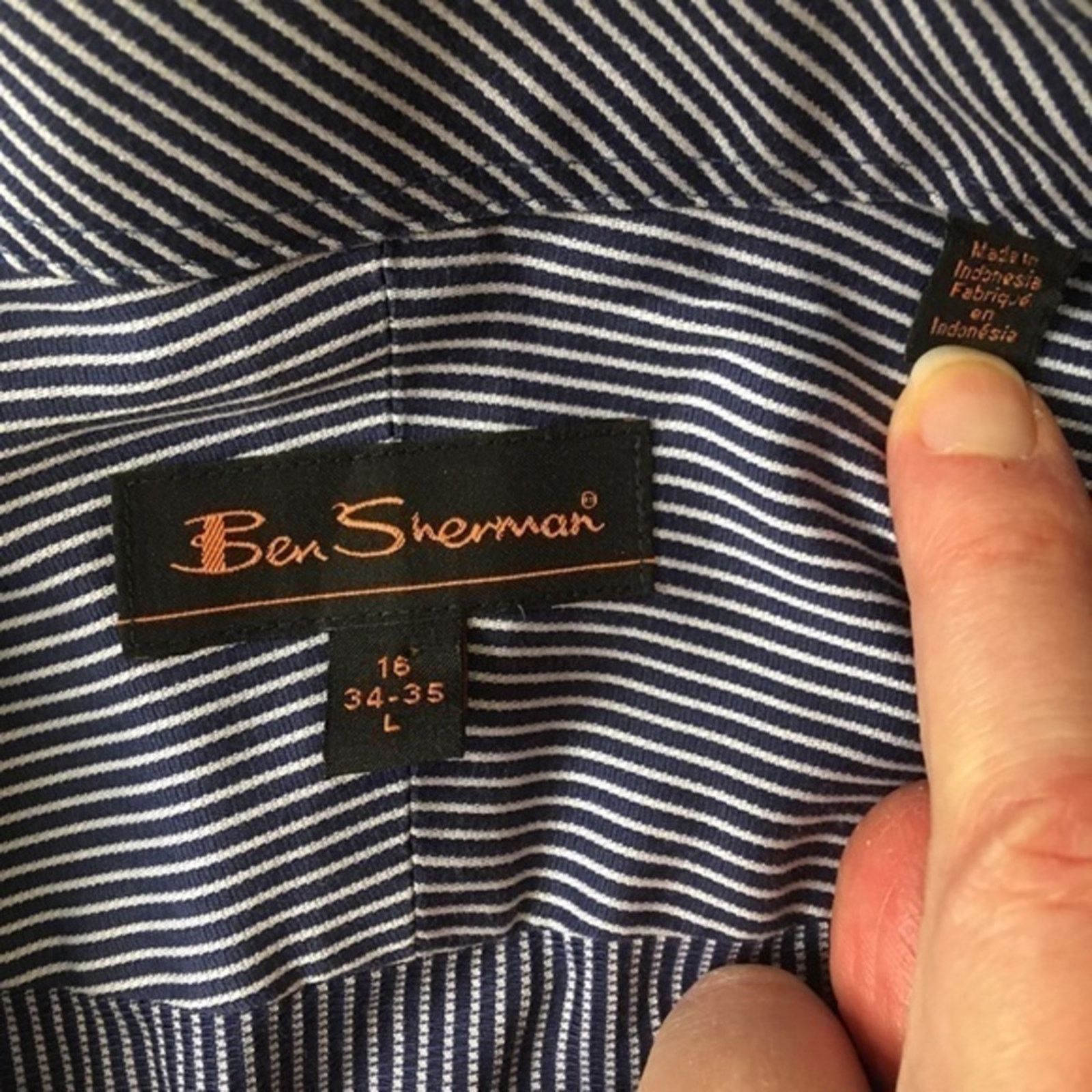 Ben Sherman Ben Sherman Pin-Striped Blue White Button-Down Shirt Size US L / EU 52-54 / 3 - 4 Thumbnail