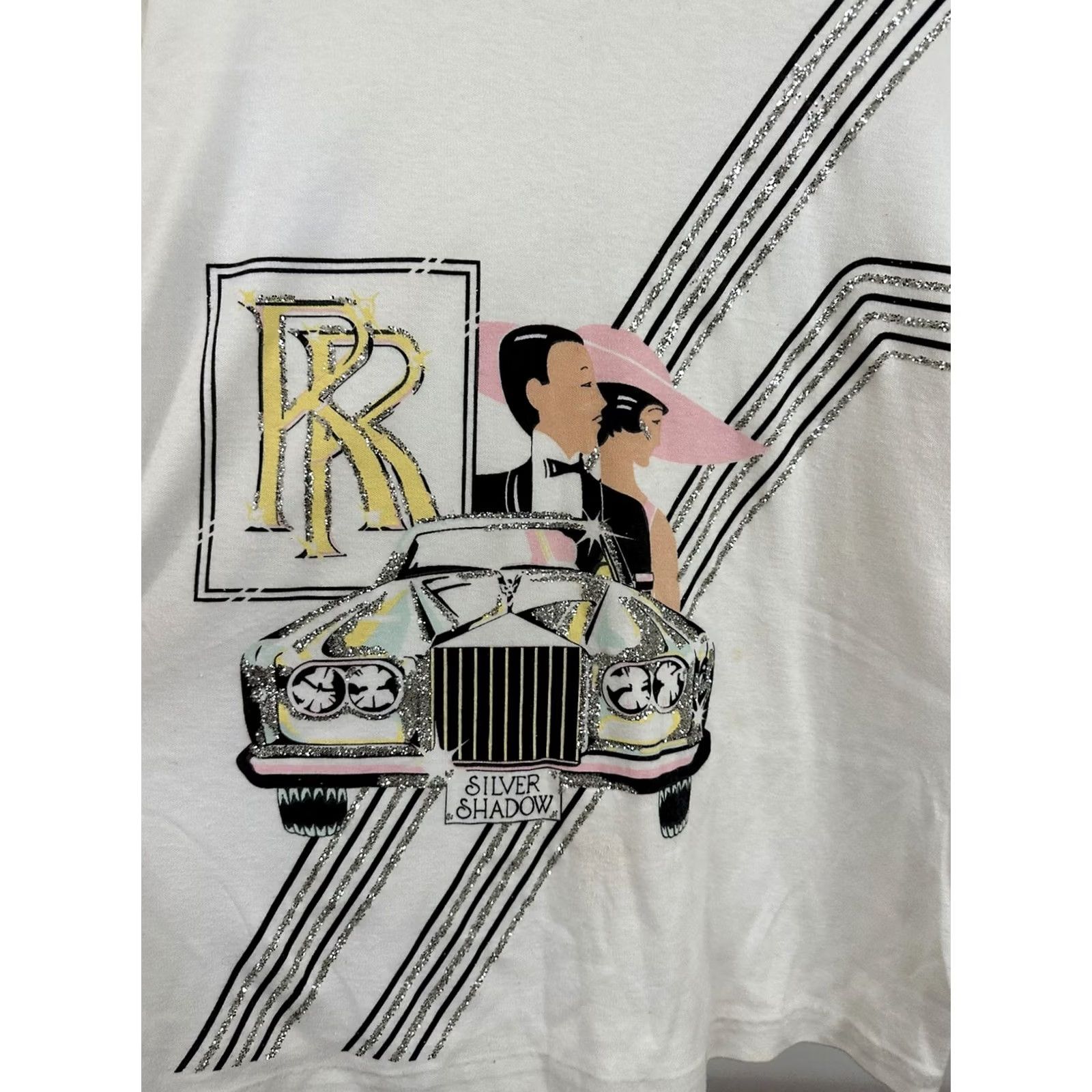 Vintage VTG 80s Rolls Royce Luxury Bedazzled Pullover Top T-Shirt Gestie White L Womens 80s T-Shirt Size L / US 10 / IT 46 - 2 Thumbnail