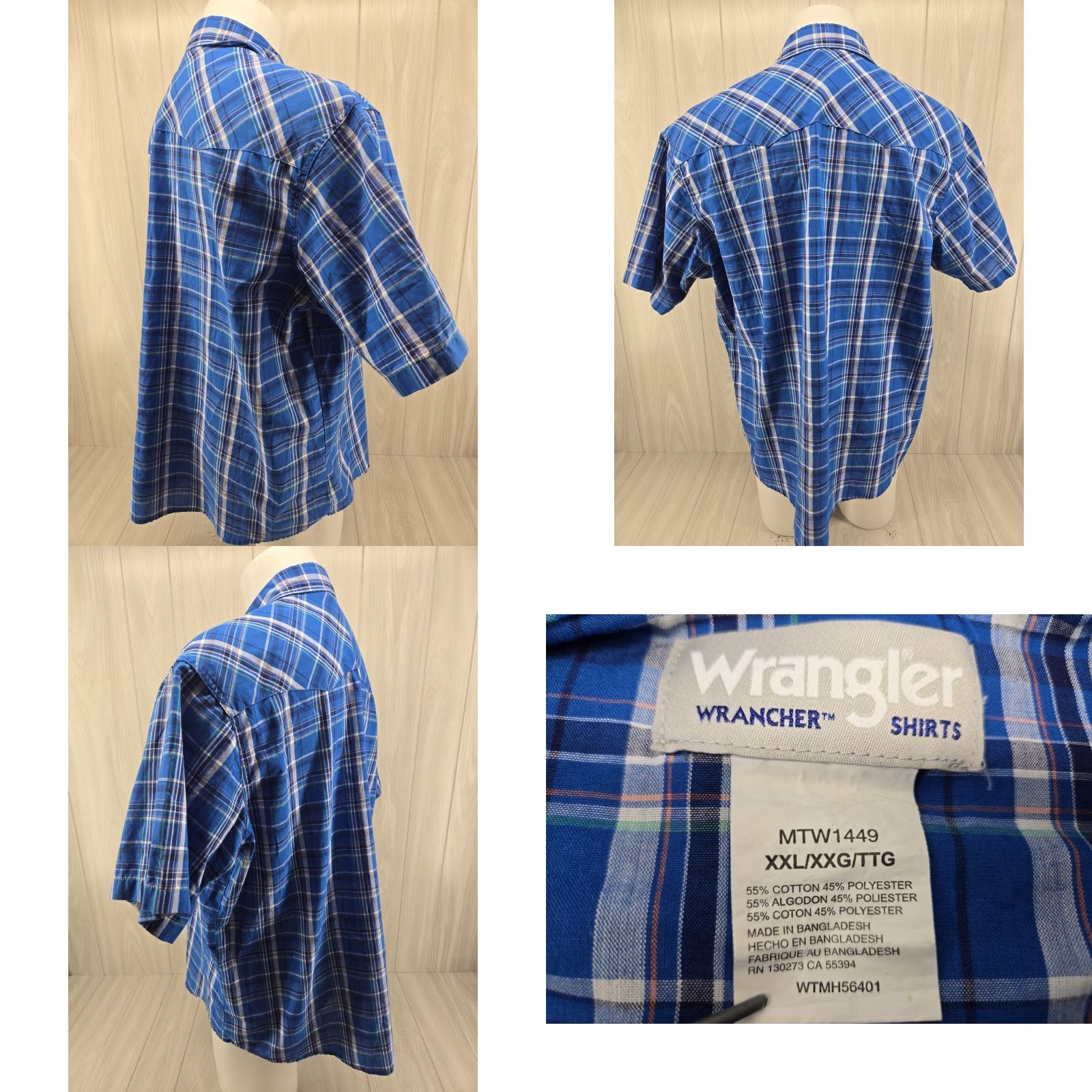Wrangler VINTAGE Wrangler Wrancher Plaid Western Pearl Snap Short Sleeve Shirt XXL Blue Mens Size US XXL / EU 58 / 5 - 8 Thumbnail