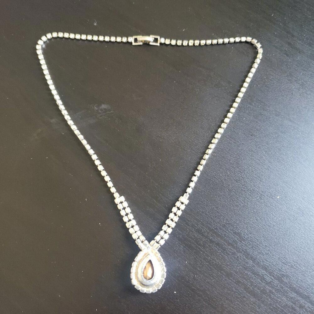 Designer Cubic Zirconia Pear Shaped Silver Vintage Necklace 16" Size ONE SIZE - 8 Thumbnail