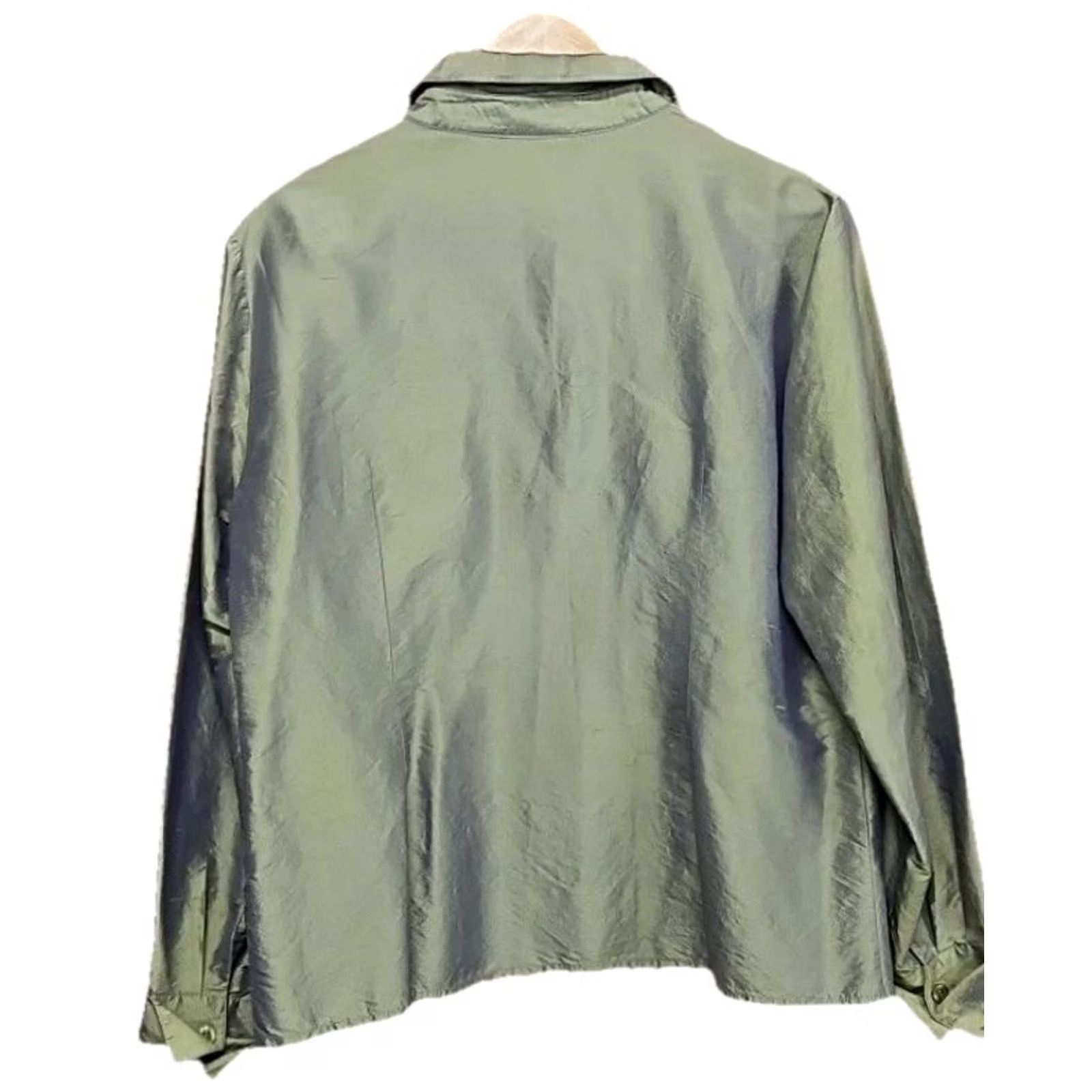 Worthington Worthington 100% Silk Blouse Womens Large Button Front Collared Luxe Drapey Olive Green Shirt Size L / US 10 / IT 46 - 5 Thumbnail