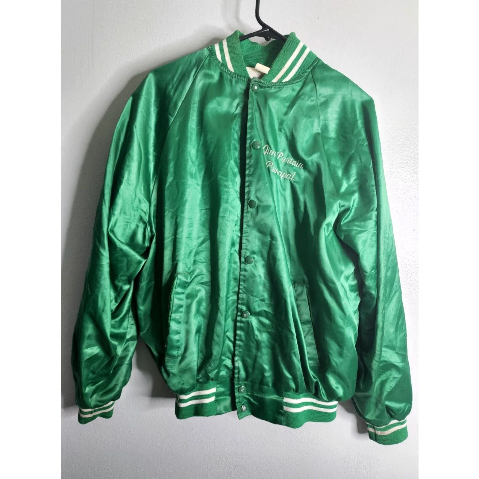 Vintage VTG Haines City High School Satin Snap Jacket L Auburn Nylon Green Men Varsity Jacket School Football 90s Mens Size US L / EU 52-54 / 3 - 7 Thumbnail