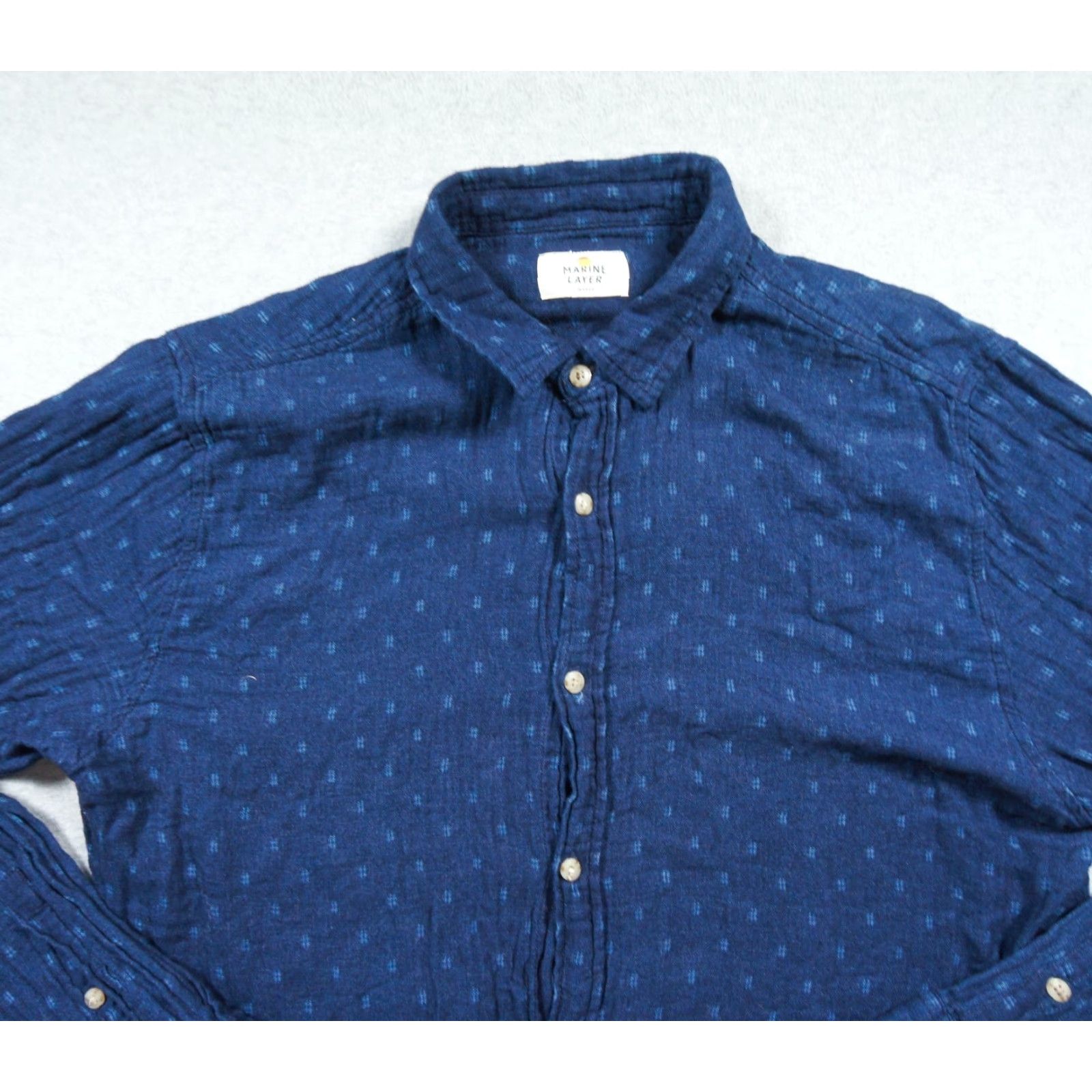 Marine Layer Marine Layer Shirt Mens Large Blue Button-Down Long Sleeve Slub Cotton Adult Size US L / EU 52-54 / 3 - 2 Thumbnail