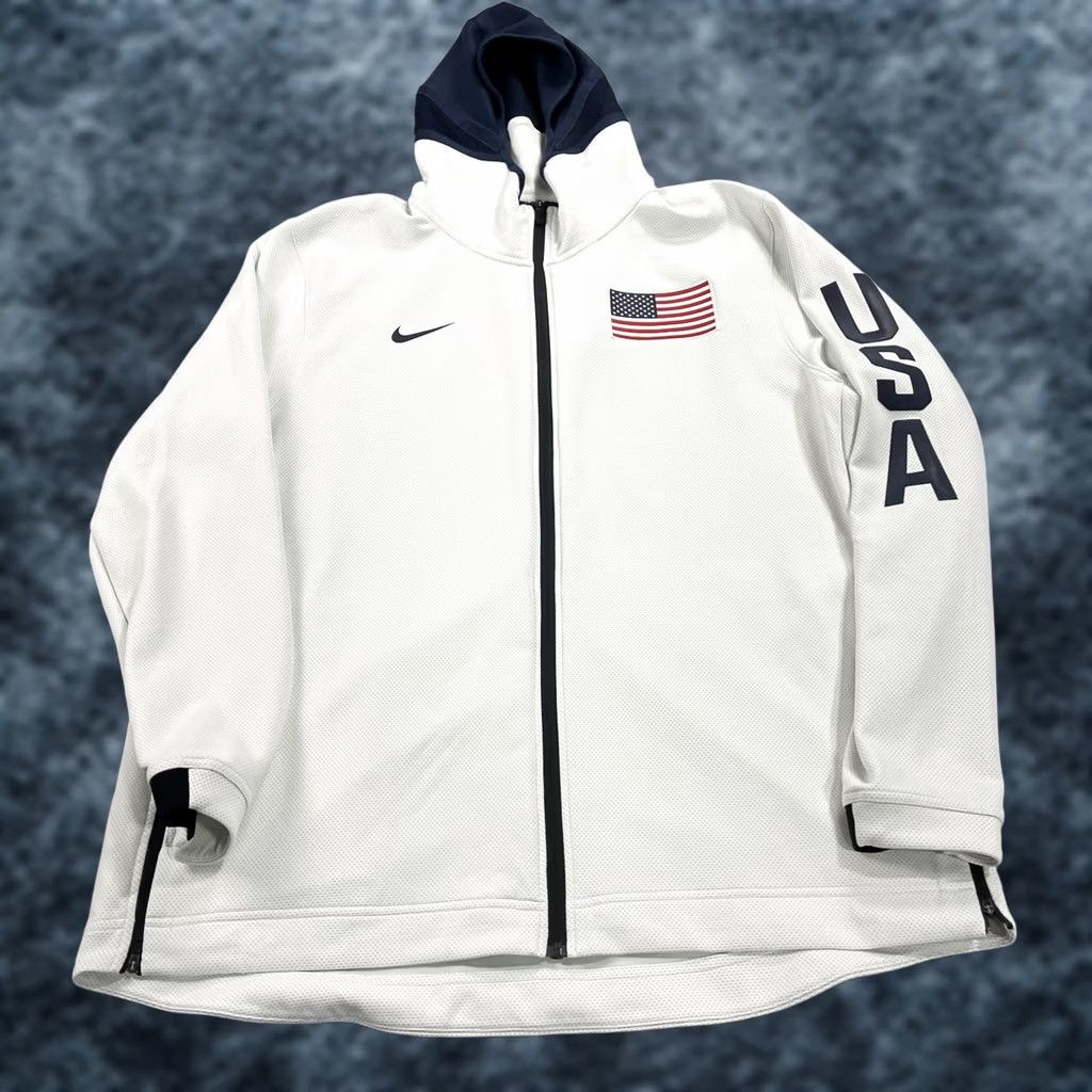 Nike Nike USA Basketball Hoodie Mens 2XL White Therma Fit Showtime Zip Hoodie Sweatshirt Full Zip Regular - 9 words Size US XXL / EU 58 / 5 - 1 Thumbnail