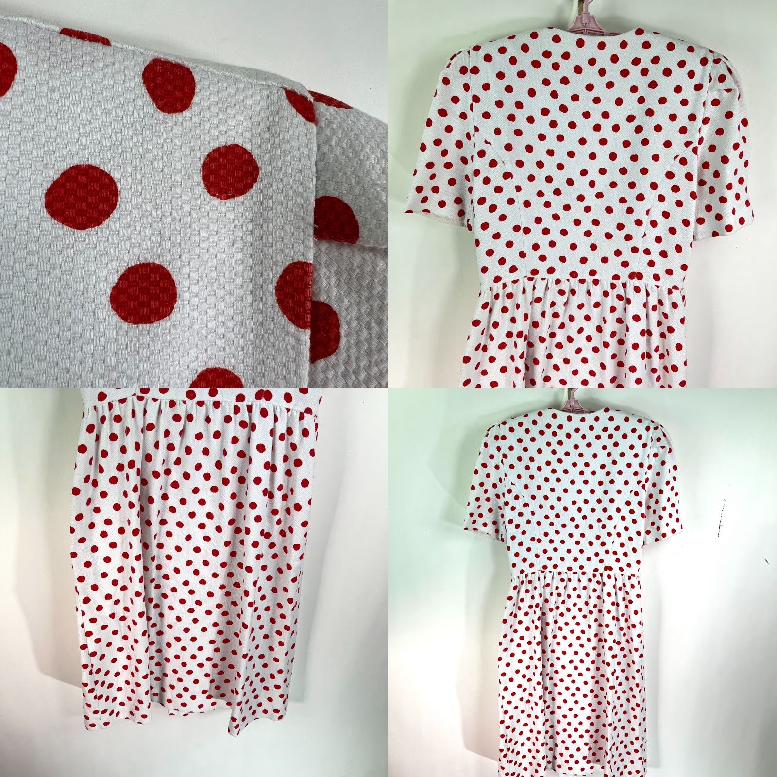 Vintage VINTAGE Joan Sparks for Daniel Barrett Red White Polka Dot Midi Dress 10 Polka Dot Pleated V-Neck Half Sleeve Womens Size L / US 10 / IT 46 - 8 Thumbnail