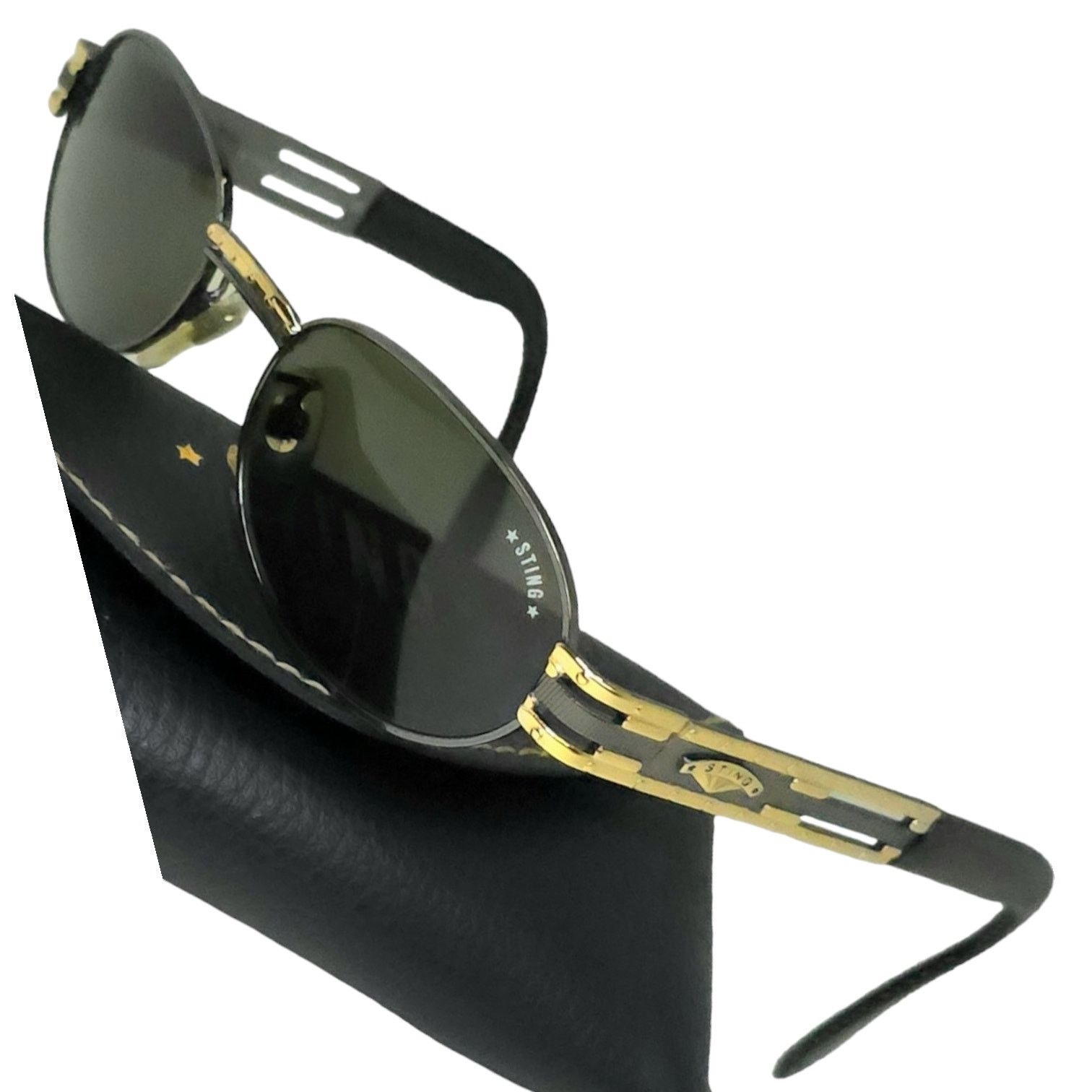 Sting Vintage Sting Gold Black Oval Sunglasses w Case Made Italy Size ONE SIZE - 1 Thumbnail