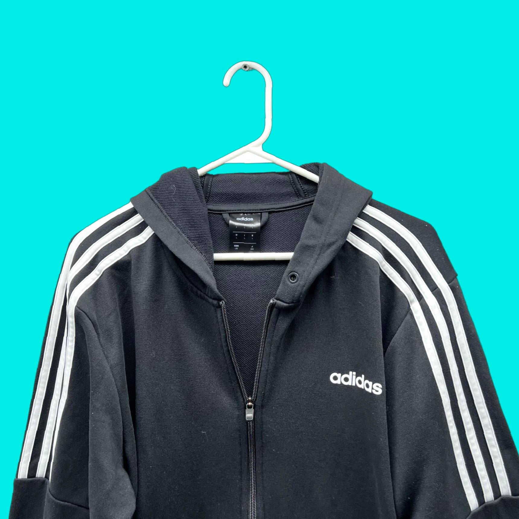 Adidas VINTAGE Adidas Sweater Men Large Jacket Black Full Zip Hoodie Polyester Athletic Track Size US L / EU 52-54 / 3 - 1 Thumbnail