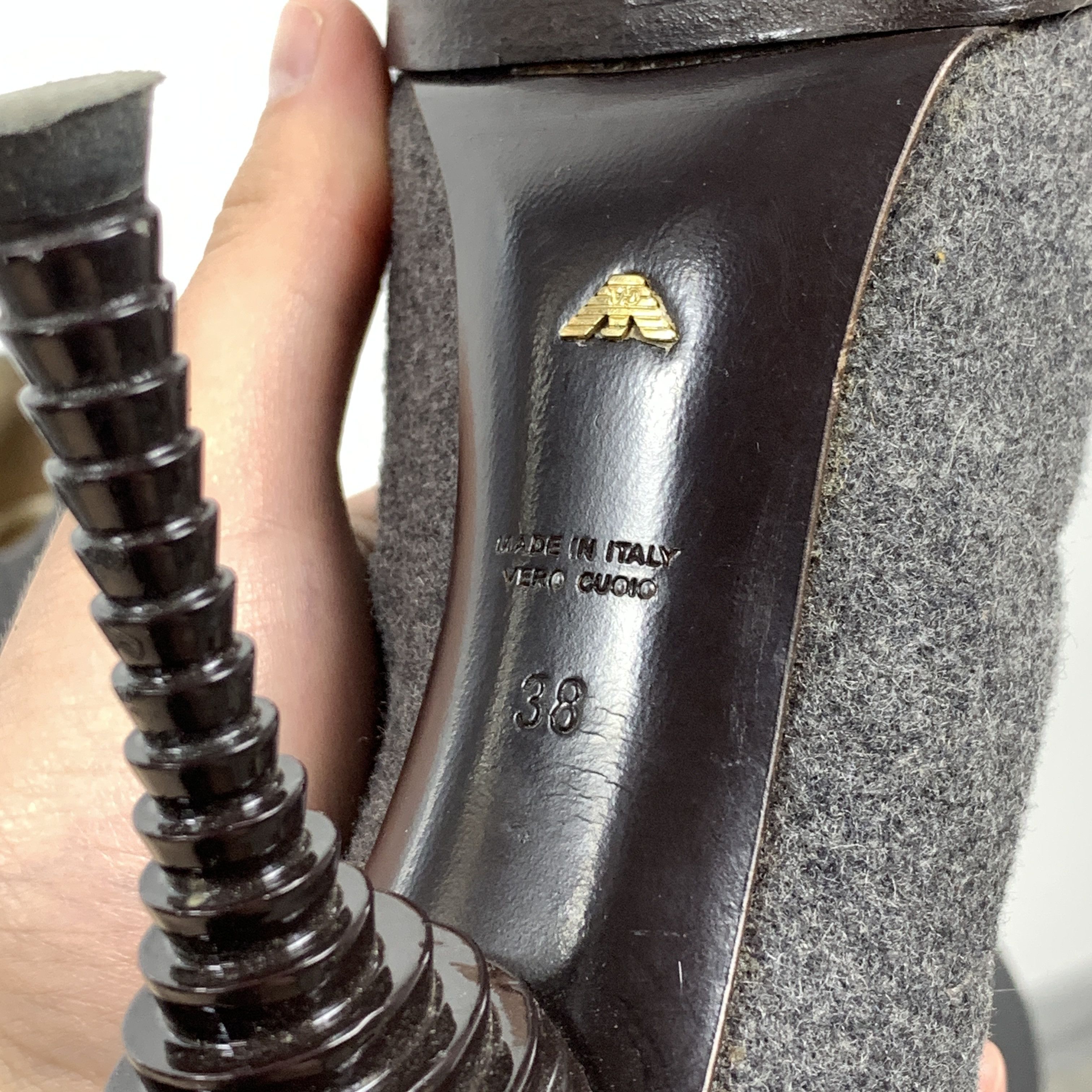 Emporio Armani Emporio Armani Grey Womens's Tweed Heels Shoes Size US 7.5 / IT 37.5 - 12 Thumbnail