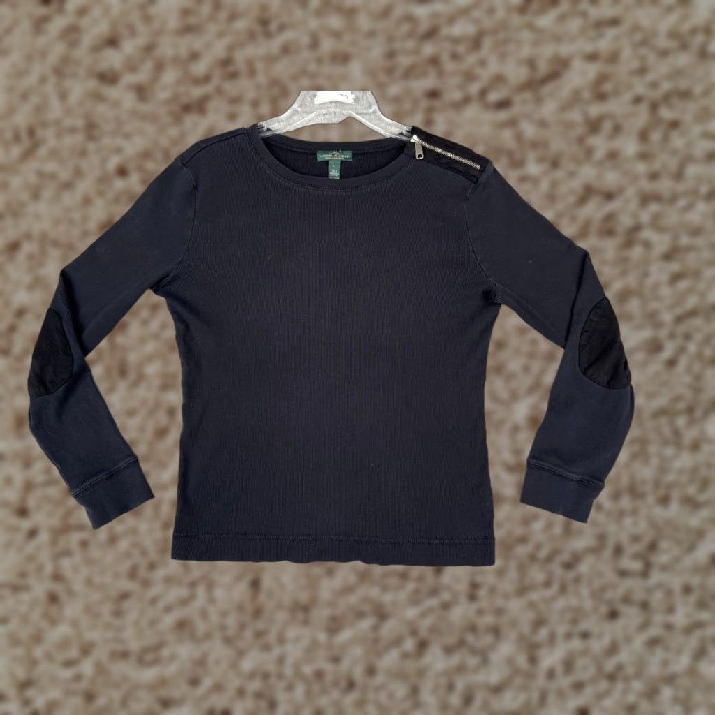 Ralph Lauren VINTAGE Lauren Ralph Lauren Shirt Women Large Black Equestrian Logo Cotton Long Sleeve Casual Fall Spring Summer Winter Size L / US 10 / IT 46 - 1 Thumbnail