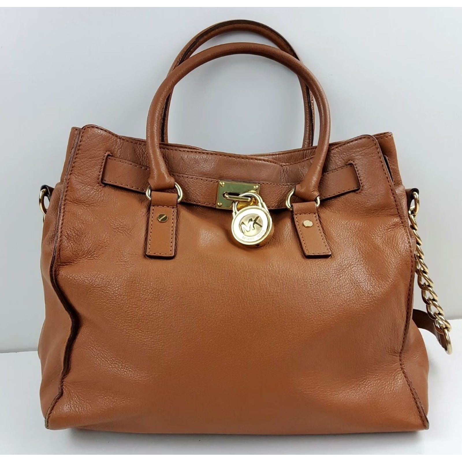 Michael Kors Michael Kors Hamilton Leather Large Satchel Shoulder Bag Gold Padlock Purse Womens Bag Size ONE SIZE - 3 Thumbnail