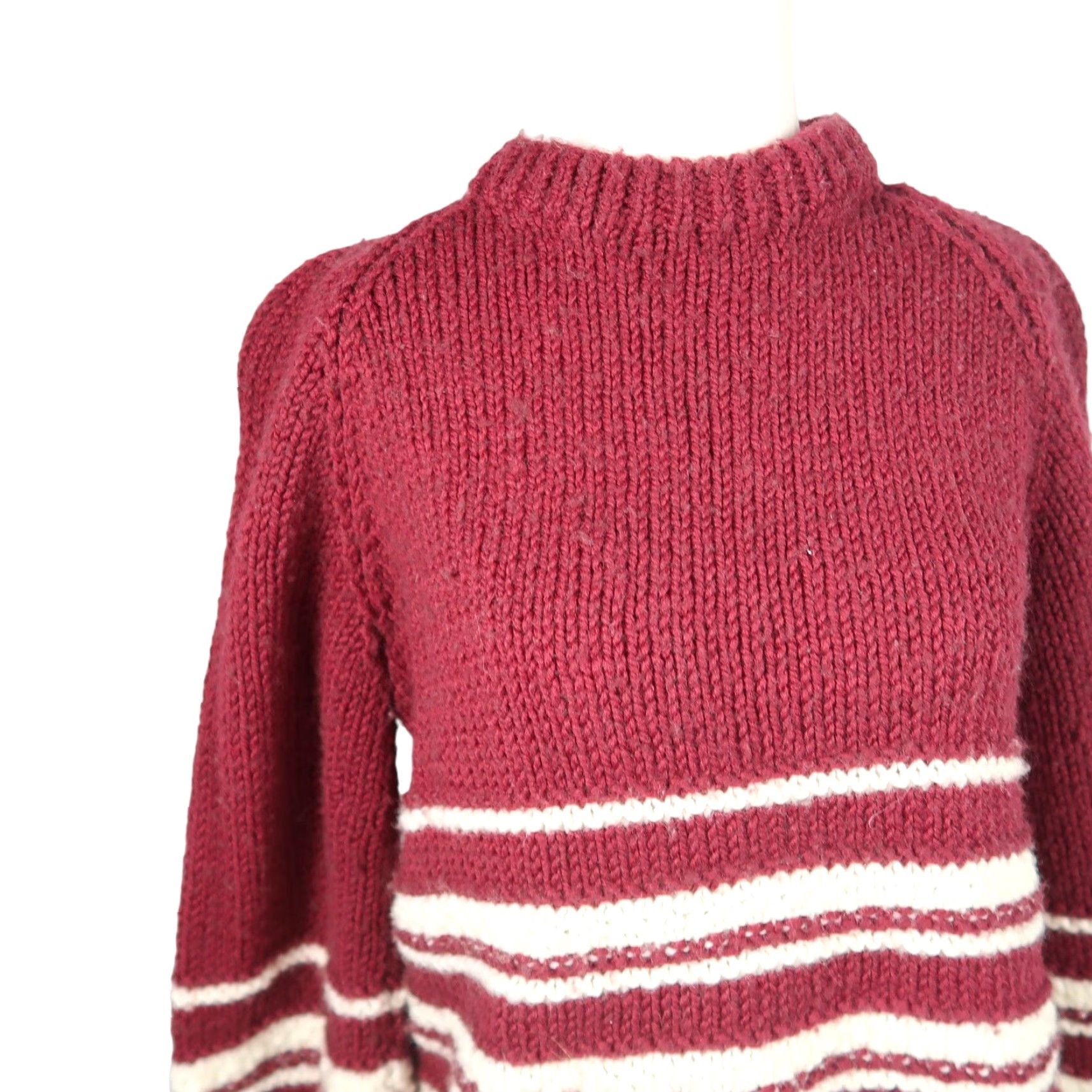 Vintage VINTAGE 80s burgundy red and white striped knit pullover sweater M Women Long Sleeve High Neck Casual Pattern Striped End Mens Womens Size M / US 6-8 / IT 42-44 - 3 Thumbnail